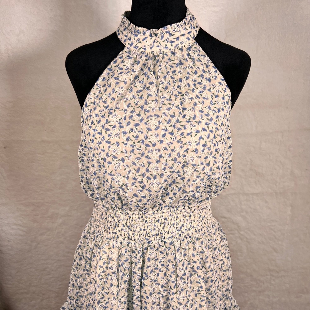 Lulus Floral Halter Dress‎ Smocked Ruffle Mini Dress Cottagecore Medium